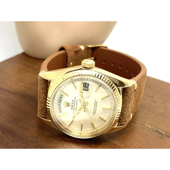 Rolex Men's Watch 1803 Day Date Vintage Swiss Automatic 18k Gold Leather 36mm - Picture 8 of 14